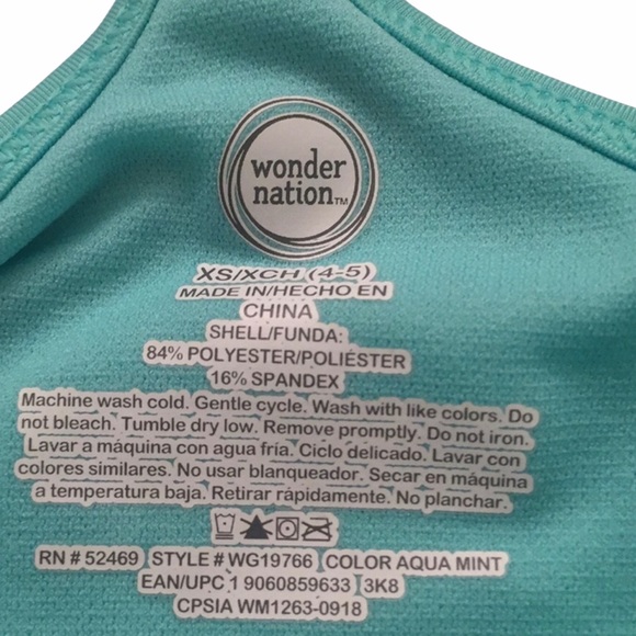 Wonder Nation Aqua Mint Bathing Suit XS/XCH (4-5) - Picture 5 of 8
